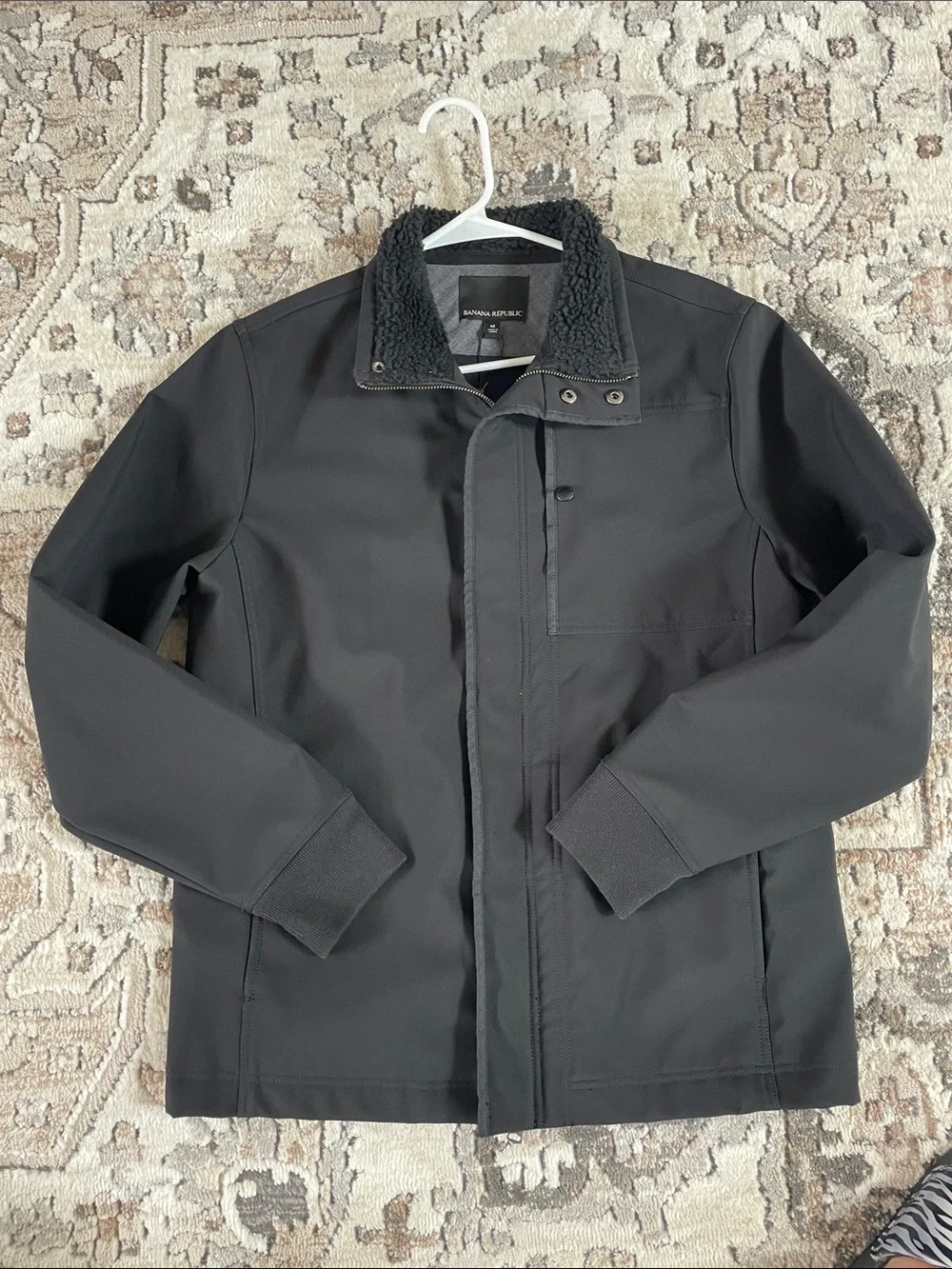 Banana Republic Men’s Black Lightweight Jacket with Sherpa Collar